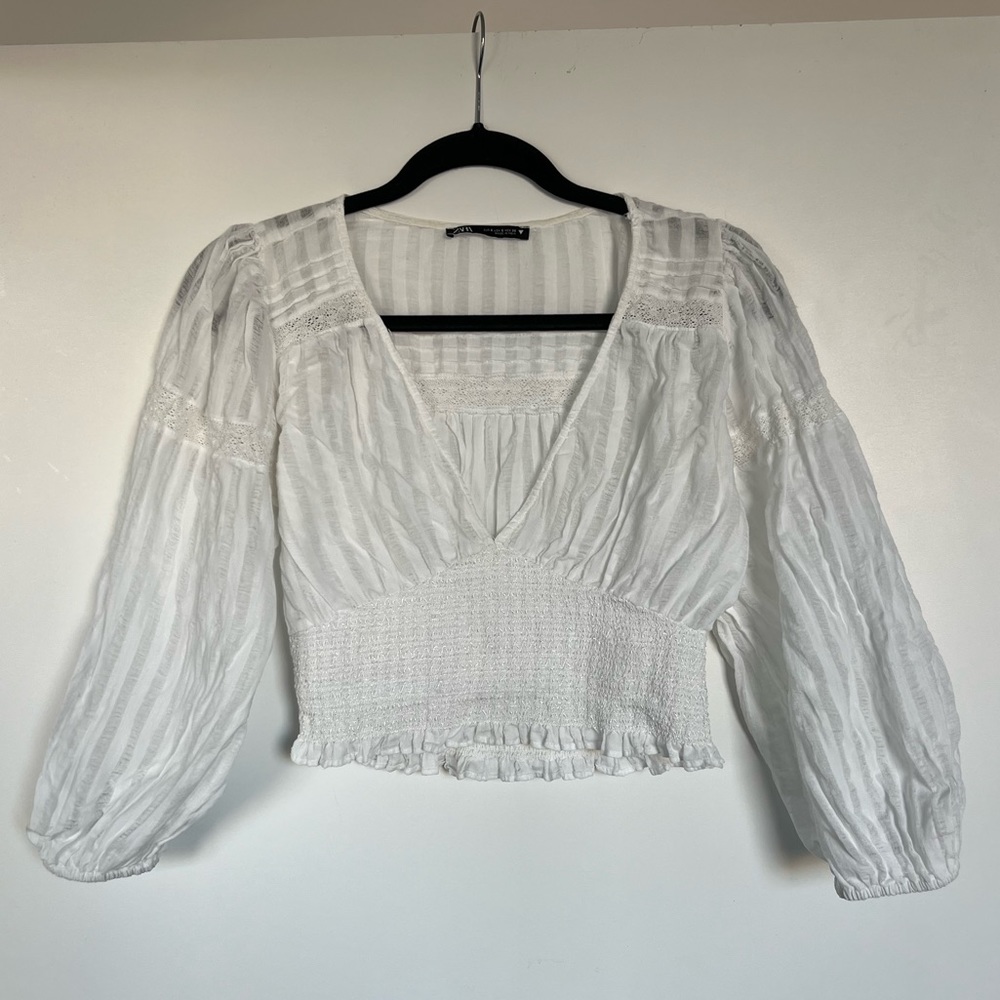 Zara Eyelet Smocked Top